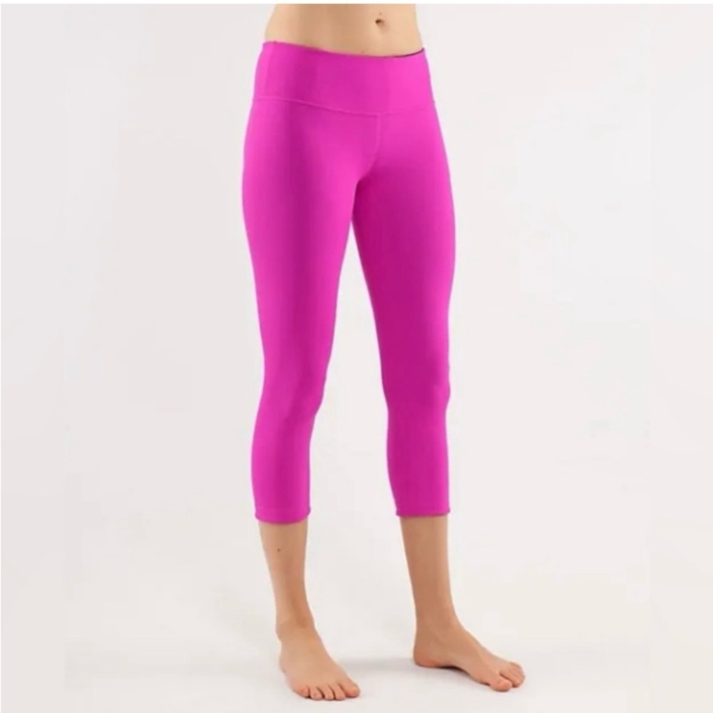 Lululemon High Rise Wunder Under Crop 20” Leggings Sz 6 Small Barbie Pink Black